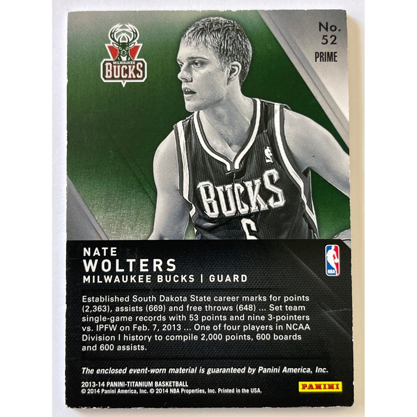 2013-14 Titanium Nate Wolters Prime Jersey Rookie Patch 4/5 | Local Legends Cards & Collectibles