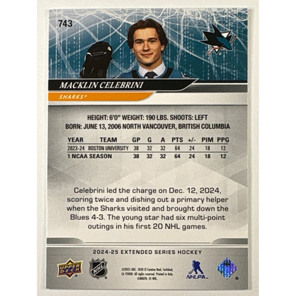 2024-25 Upper Deck Extended Series Macklin Celebrini Round 1 Draft RC | Local Legends Cards & Collectibles