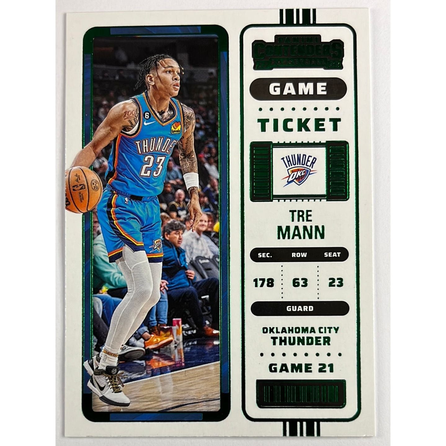 2022-23 Contenders Tre Mann Green Foil Game Ticket