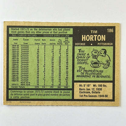 1971-72 O-Pee-Chee Tim Horton #186