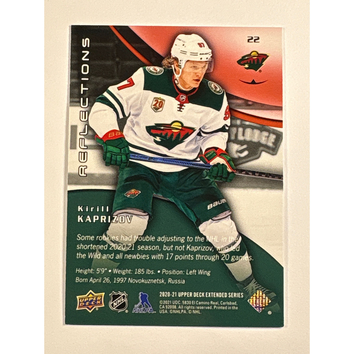 2020-21 Upper Deck Extended Series Kirill Kaprizov Rookie Reflections /500