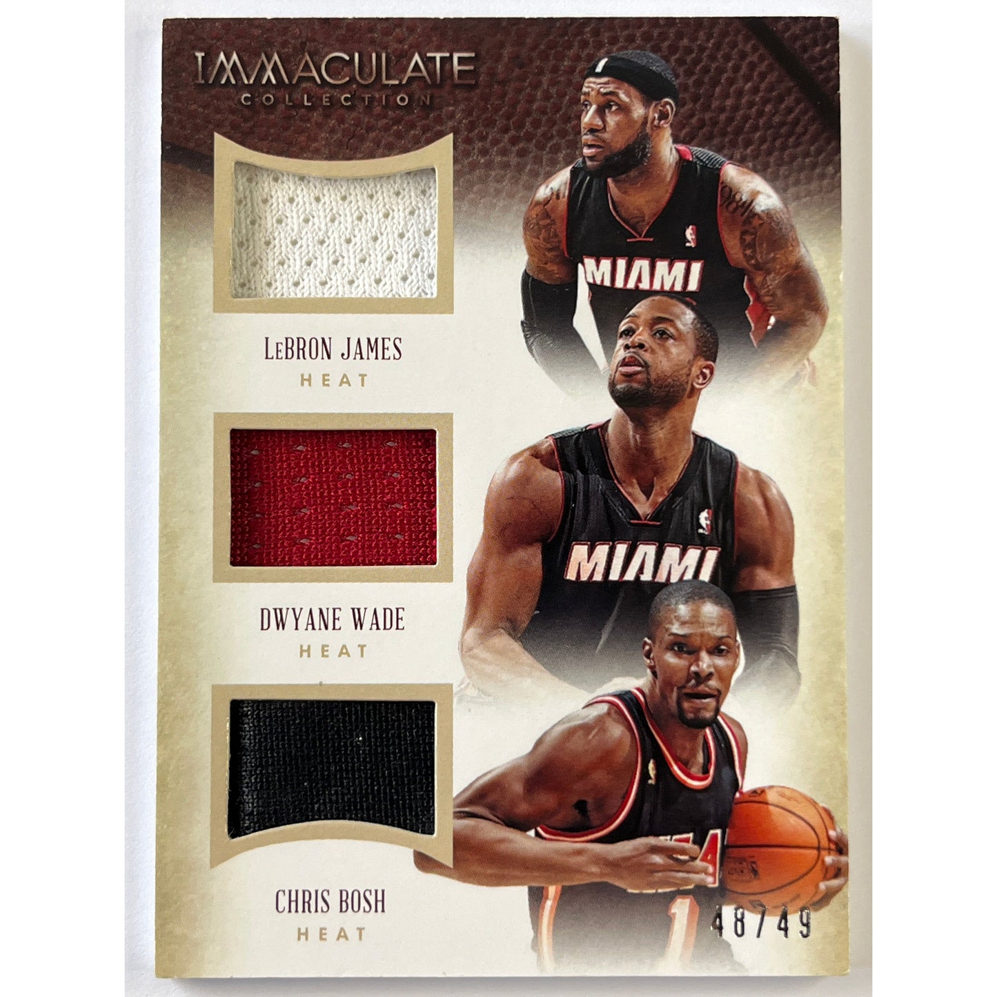 2013-14 Immaculate Collection LeBron James / Dwayne Wade / Chris Bosh Game Worn Memorabilia /49