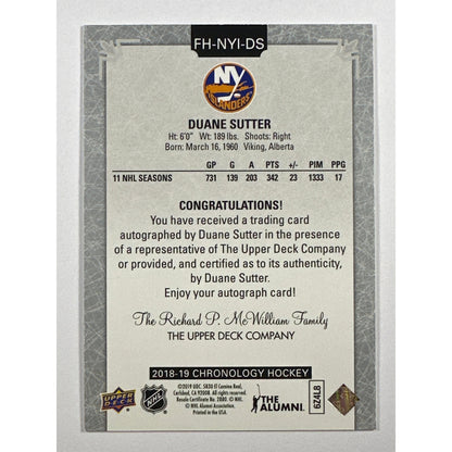 2018-19 Chronology Duane Sutter Autograph | Local Legends Cards & Collectibles