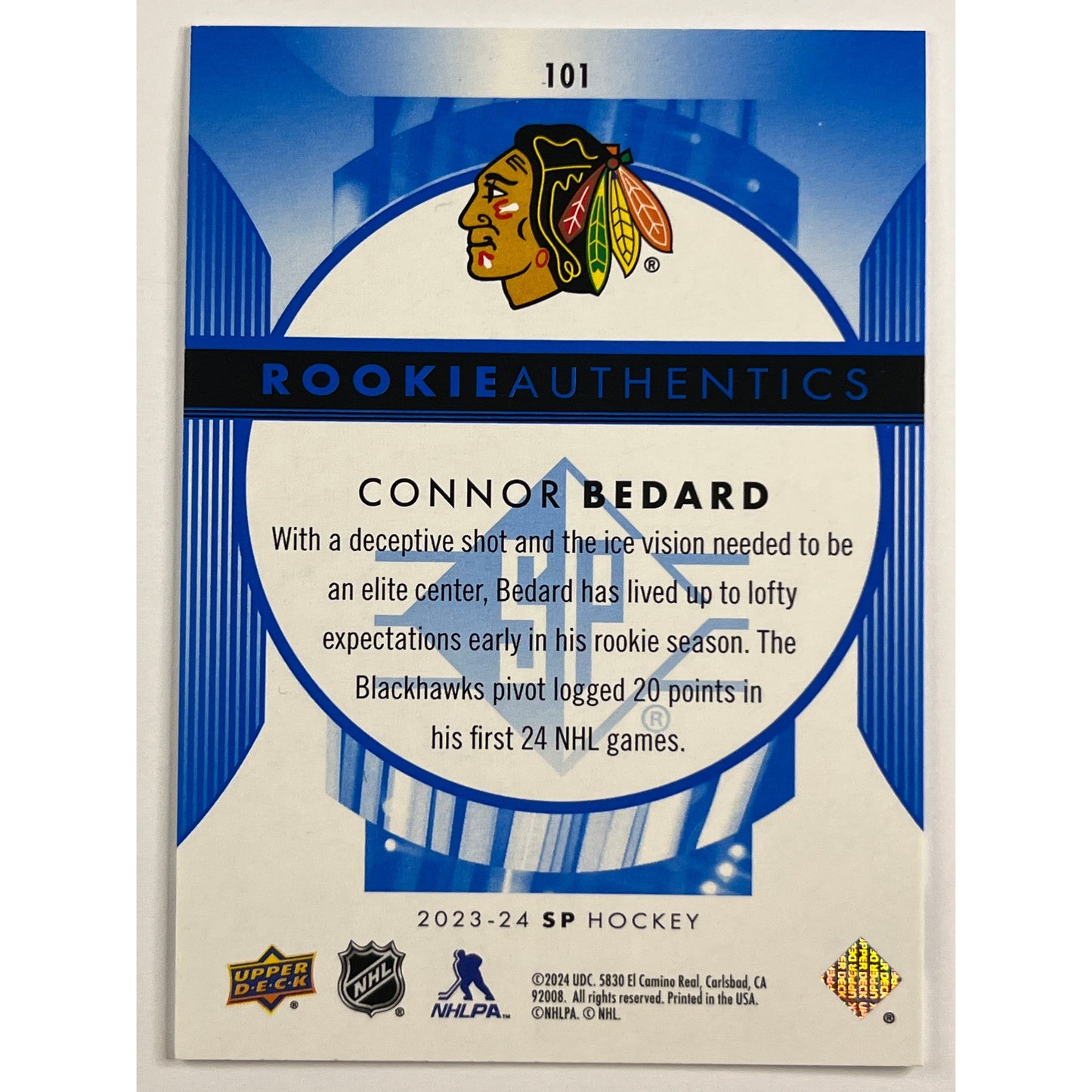 2023-24 SP Connor Bedard Rookie Authentics Blue Foil RC