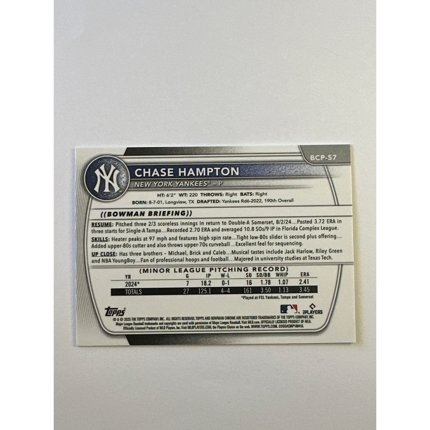 2025 Bowman Chrome Chase Hampton Bowman 1st Reptilian Refractor | Local Legends Cards & Collectibles
