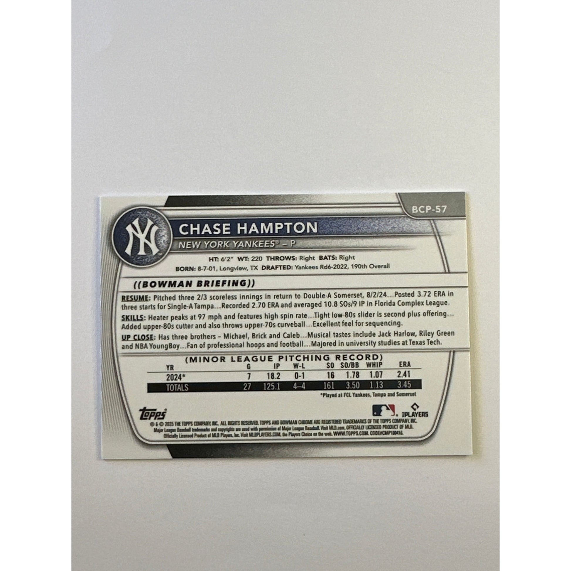 2025 Bowman Chrome Chase Hampton Bowman 1st Reptilian Refractor | Local Legends Cards & Collectibles