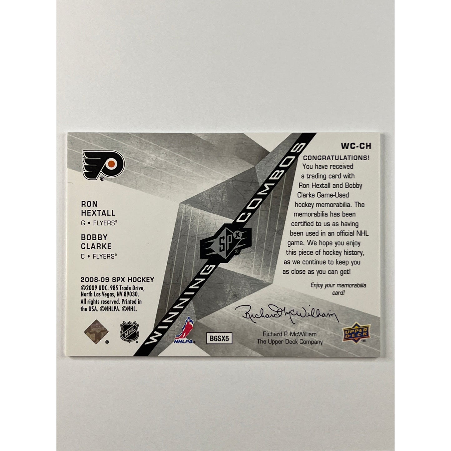 2008-09 SPX Ron Hextall / Bobby Clarke Winning Combos