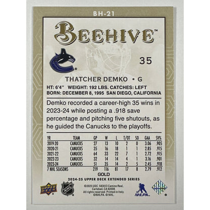 2024-25 Upper Deck Extended Series Thatcher Demko Bee Hive Gold Foil | Local Legends Cards & Collectibles