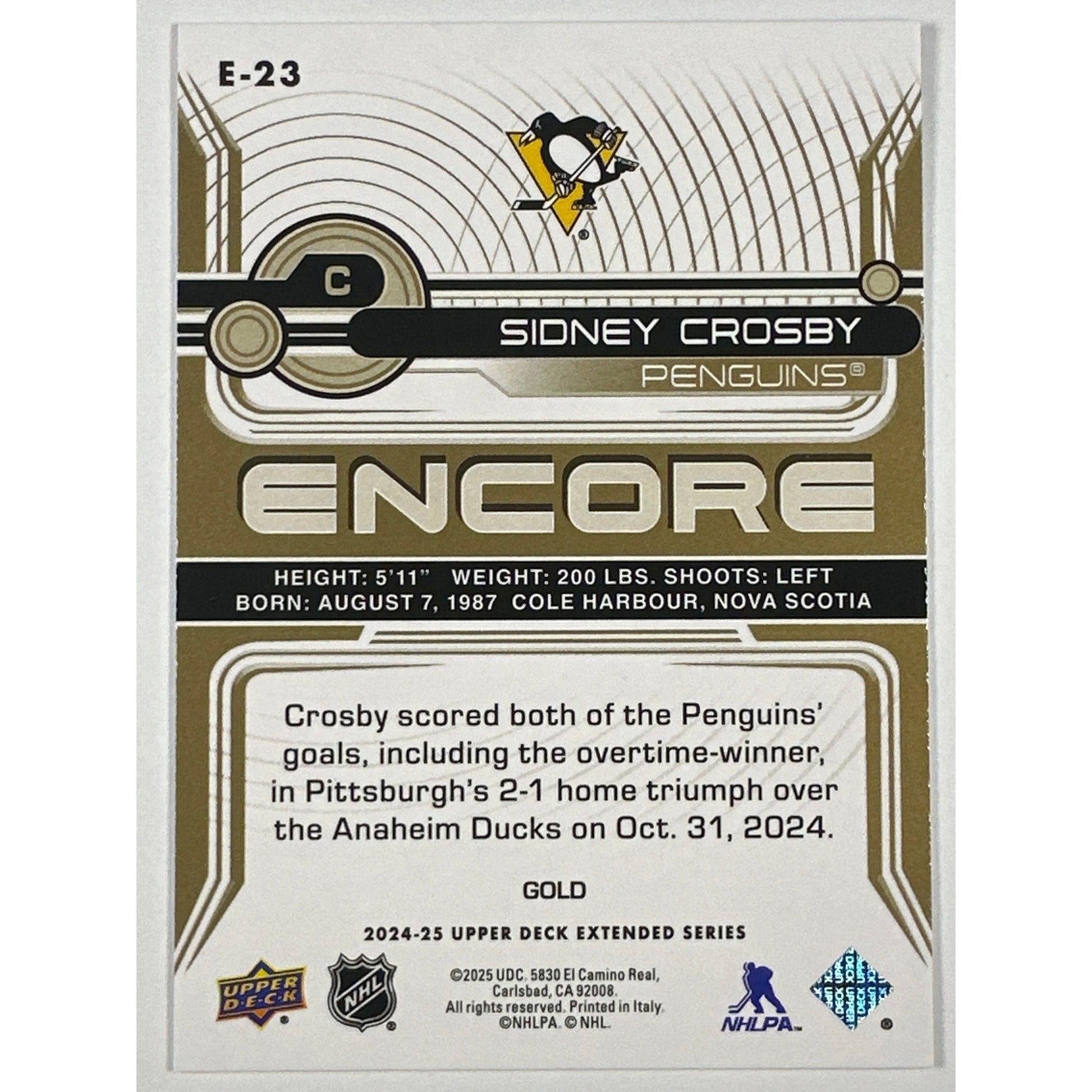 2024-25 Upper Deck Extended Series Sidney Crosby Encore Gold Foil | Local Legends Cards & Collectibles