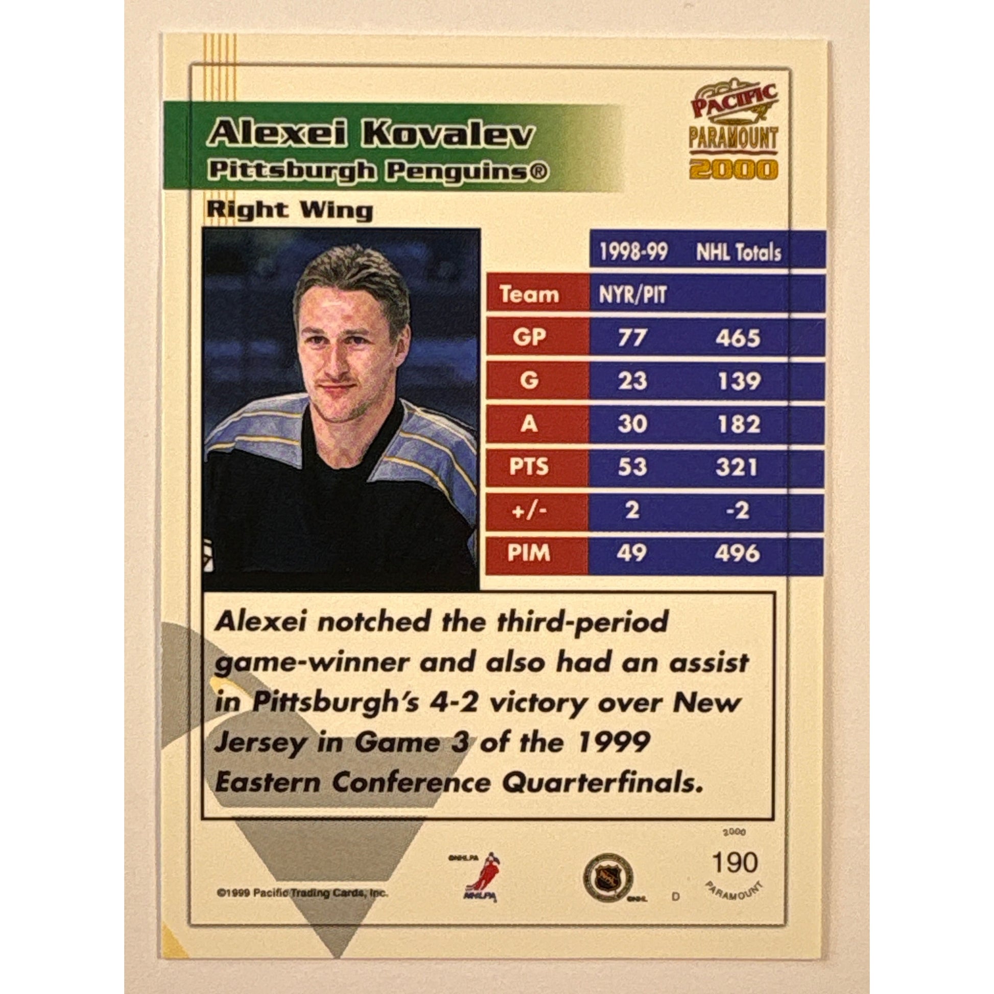 1999-2000 Pacific Paramount Alexei Kovalev Red Foil | Local Legends Cards & Collectibles