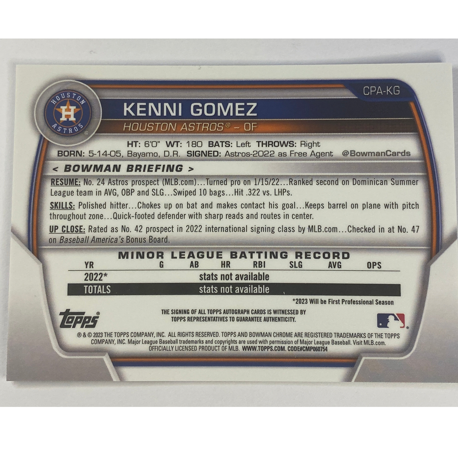 2023-24 Topps Bowman 1st Chrome Kenni Gomez Auto | Local Legends Cards & Collectibles