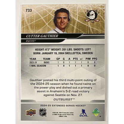 2024-25 Upper Deck Extended Series Cutter Gauthier Round 1 Draft RC Outburst | Local Legends Cards & Collectibles