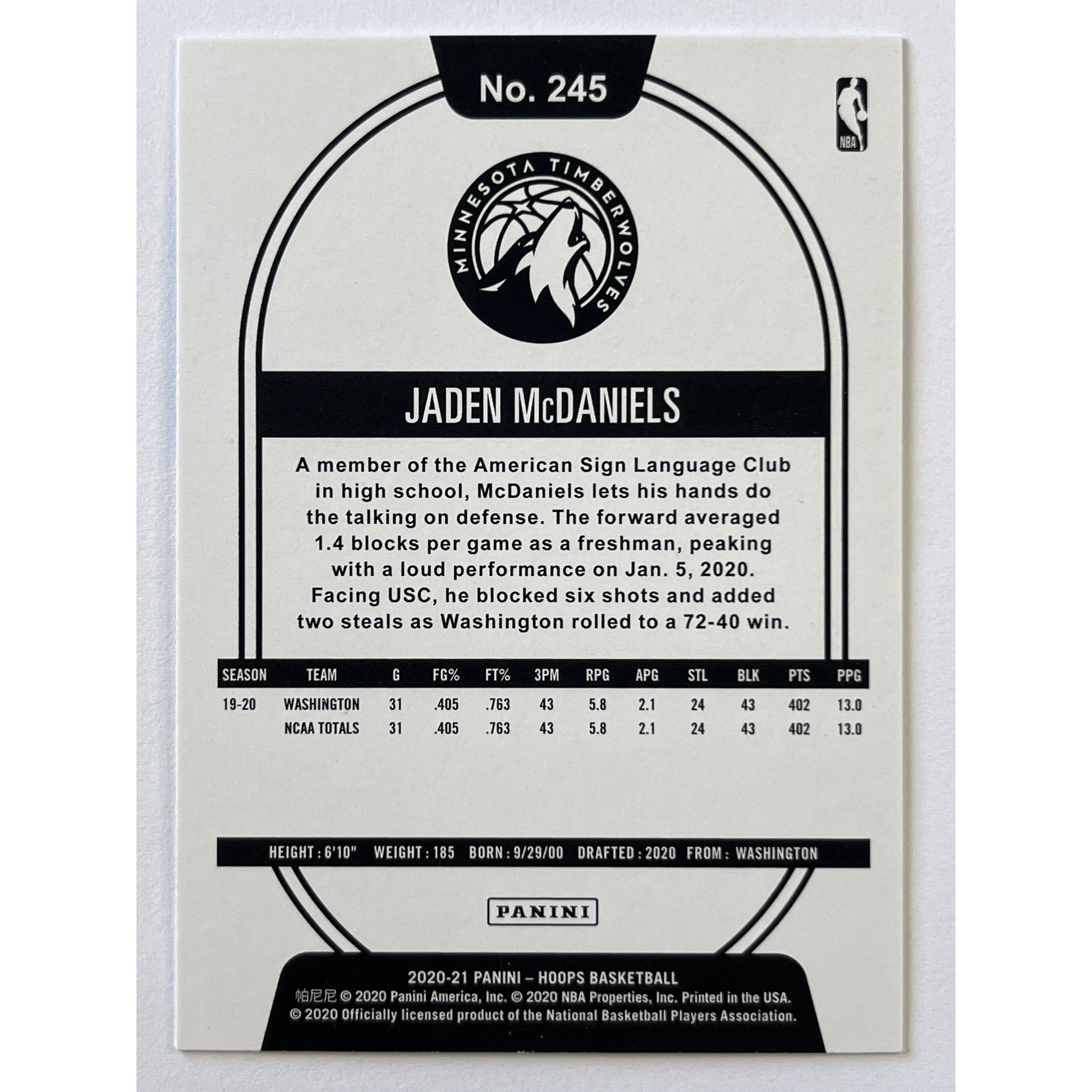2020-21 Hoops Jaden McDaniels Yellow Flood RC | Local Legends Cards & Collectibles