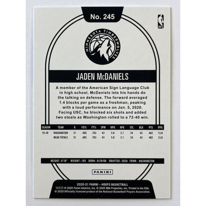 2020-21 Hoops Jaden McDaniels Yellow Flood RC | Local Legends Cards & Collectibles