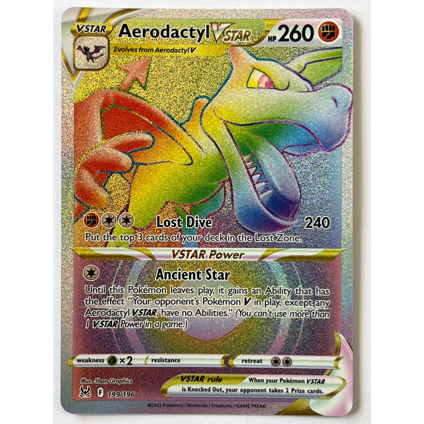 Aerodactyl VSTAR Holo Rainbow Rare 199/196