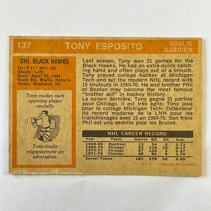 1972-73 O-Pee-Chee Tony Esposito #137