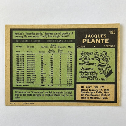 1970-71 O-Pee-Chee Jacques Plante