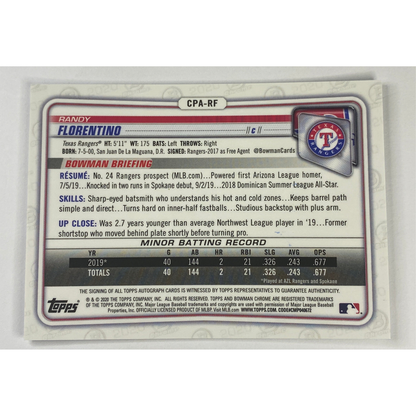 2020-21 Topps Bowman 1st Chrome Randy Florentino Auto | Local Legends Cards & Collectibles