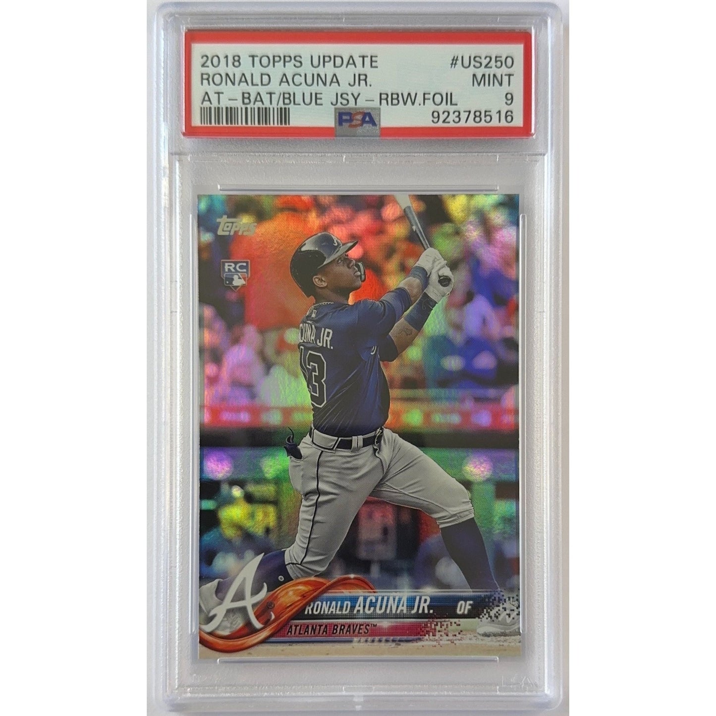 2018 Topps Update Ronald Acuna Jr. At-Bat Blue Jersey Rainbow Foil RC PSA 9 MINT | Local Legends Cards & Collectibles