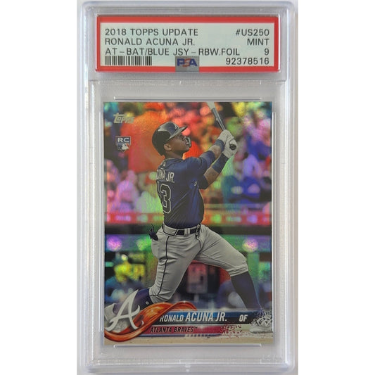 2018 Topps Update Ronald Acuna Jr. At-Bat Blue Jersey Rainbow Foil RC PSA 9 MINT | Local Legends Cards & Collectibles