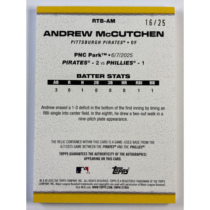 2026 Topps Series 2 Andrew McCutchen Game Used Plate Patch Auto /25 | Local Legends Cards & Collectibles