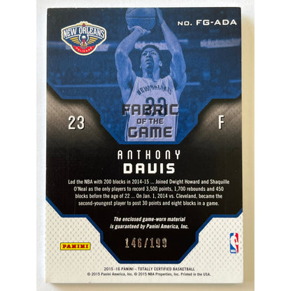2015-16 Totally Certified Anthony Davis Fabric of the Game /199 | Local Legends Cards & Collectibles