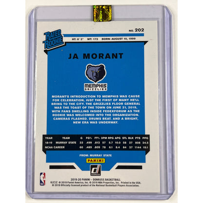 2019-20 Donruss Ja Morant Rated Rookie In Person Auto Inscribed 1/1 Certified Authentic