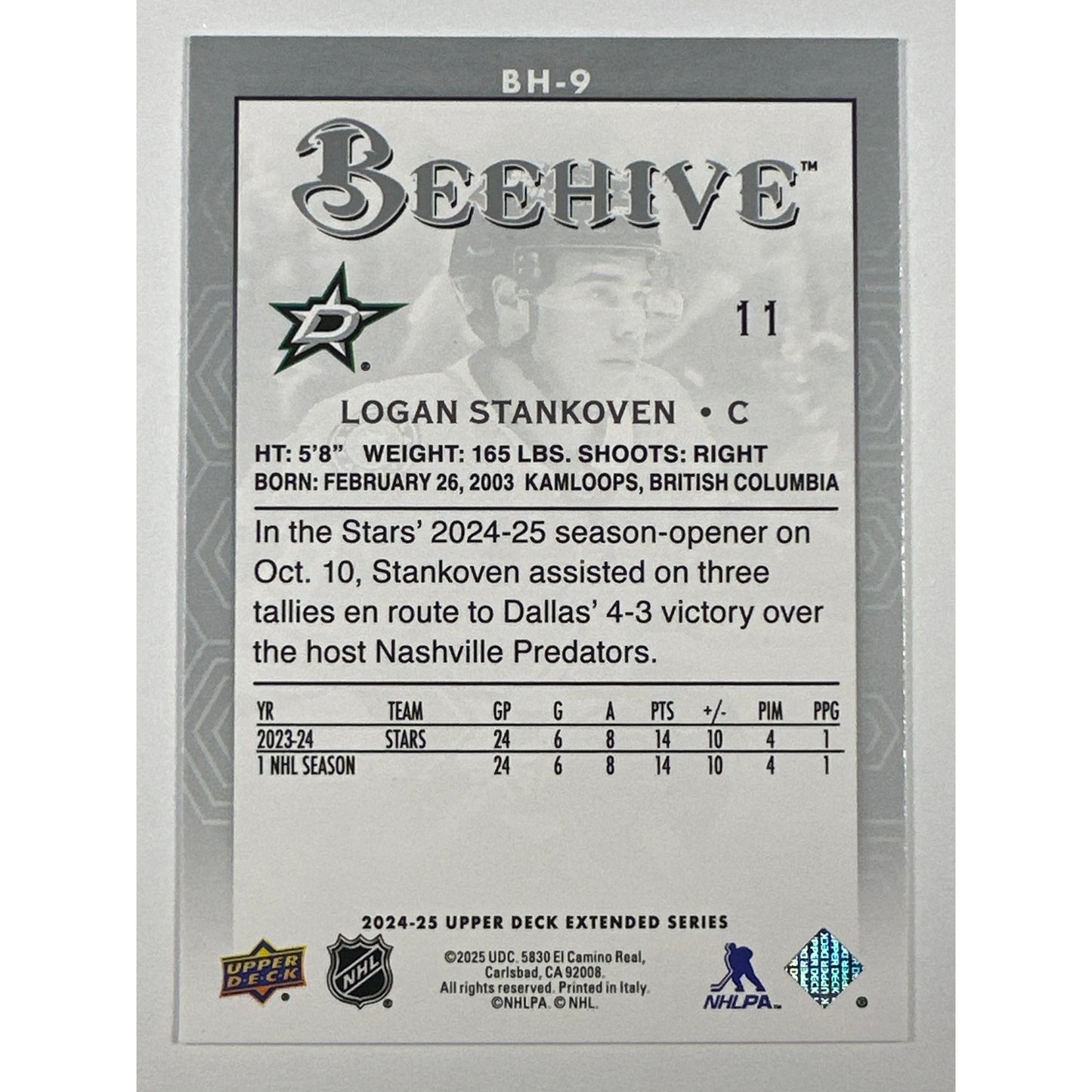 2024-25 Upper Deck Extended Series Logan Stankoven Bee Hive | Local Legends Cards & Collectibles