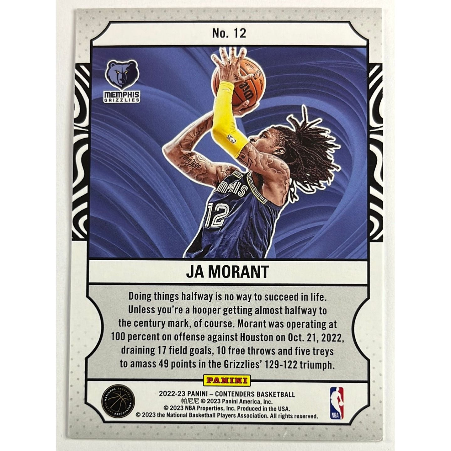 2022-23 Contenders Ja Morant Game Night Ticket