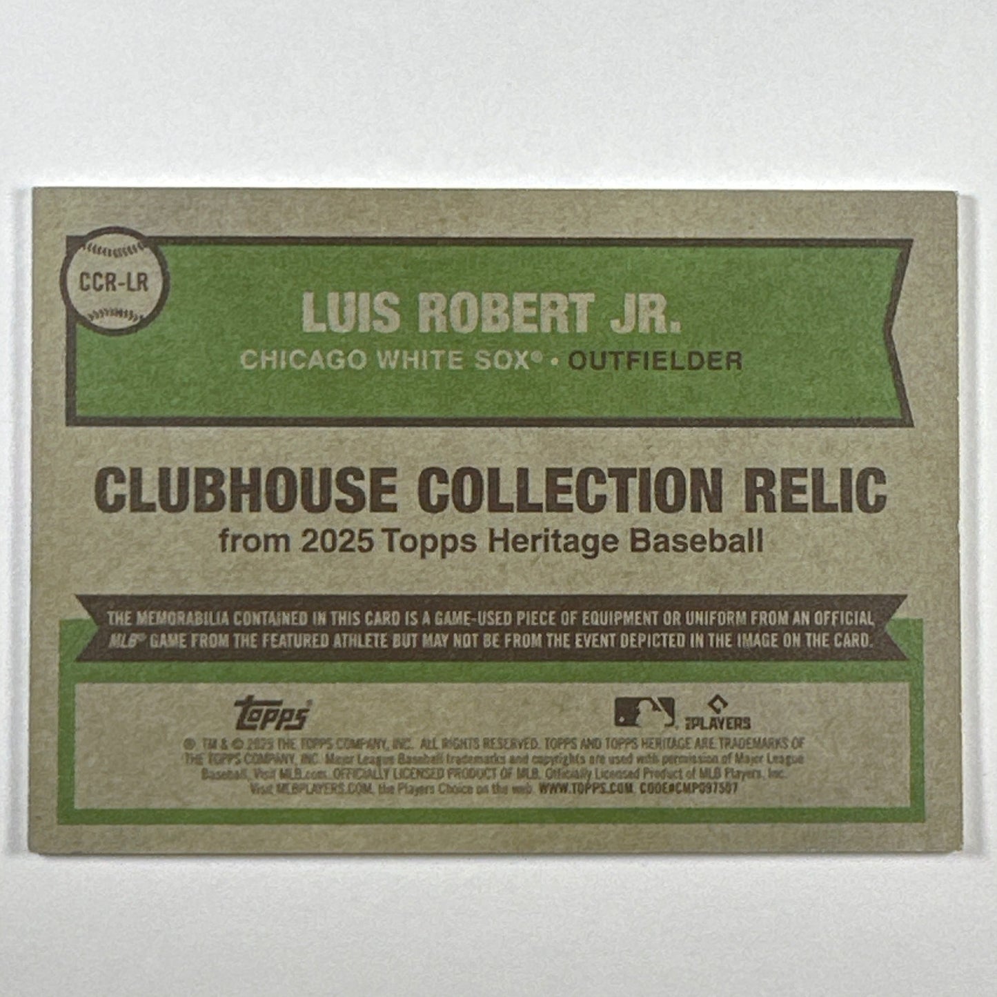 2025 Topps Heritage Luis Robert Jr. Clubhouse Collection Relic /99 | Local Legends Cards & Collectibles