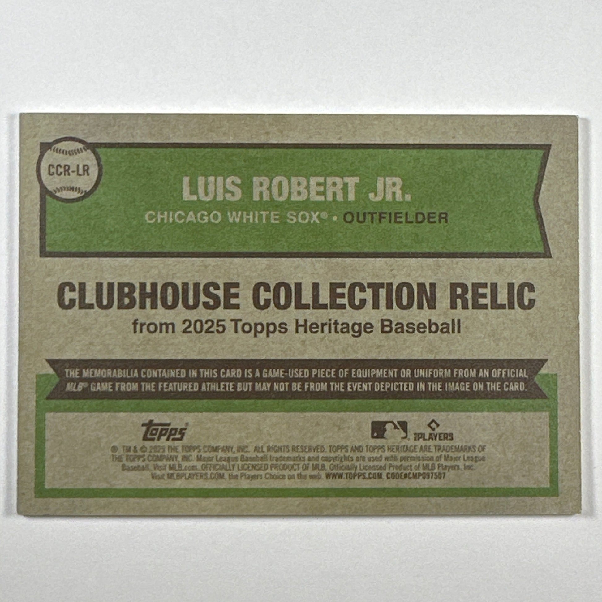 2025 Topps Heritage Luis Robert Jr. Clubhouse Collection Relic /99 | Local Legends Cards & Collectibles