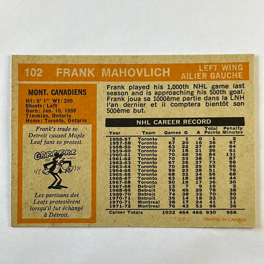 1972-73 O-Pee-Chee Frank Mahovlich #102