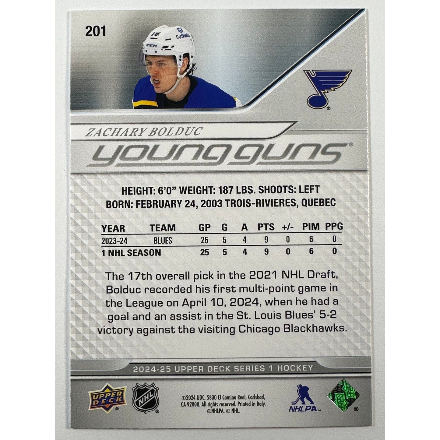 2024-25 Upper Deck Zachary Bolduc Young Guns | Local Legends Cards & Collectibles