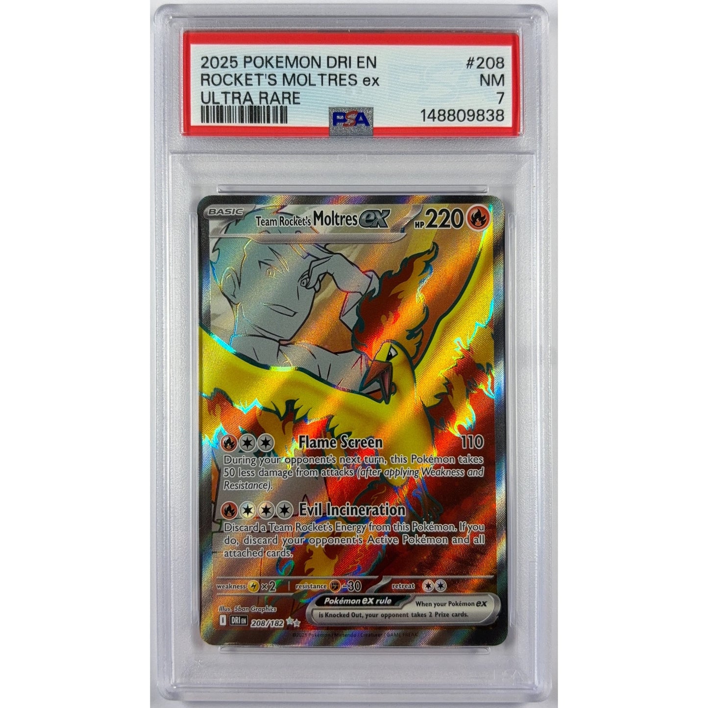 Team Rocket’s Moltres Holo Ultra Rare 208/182 PSA 7 NEAR MINT