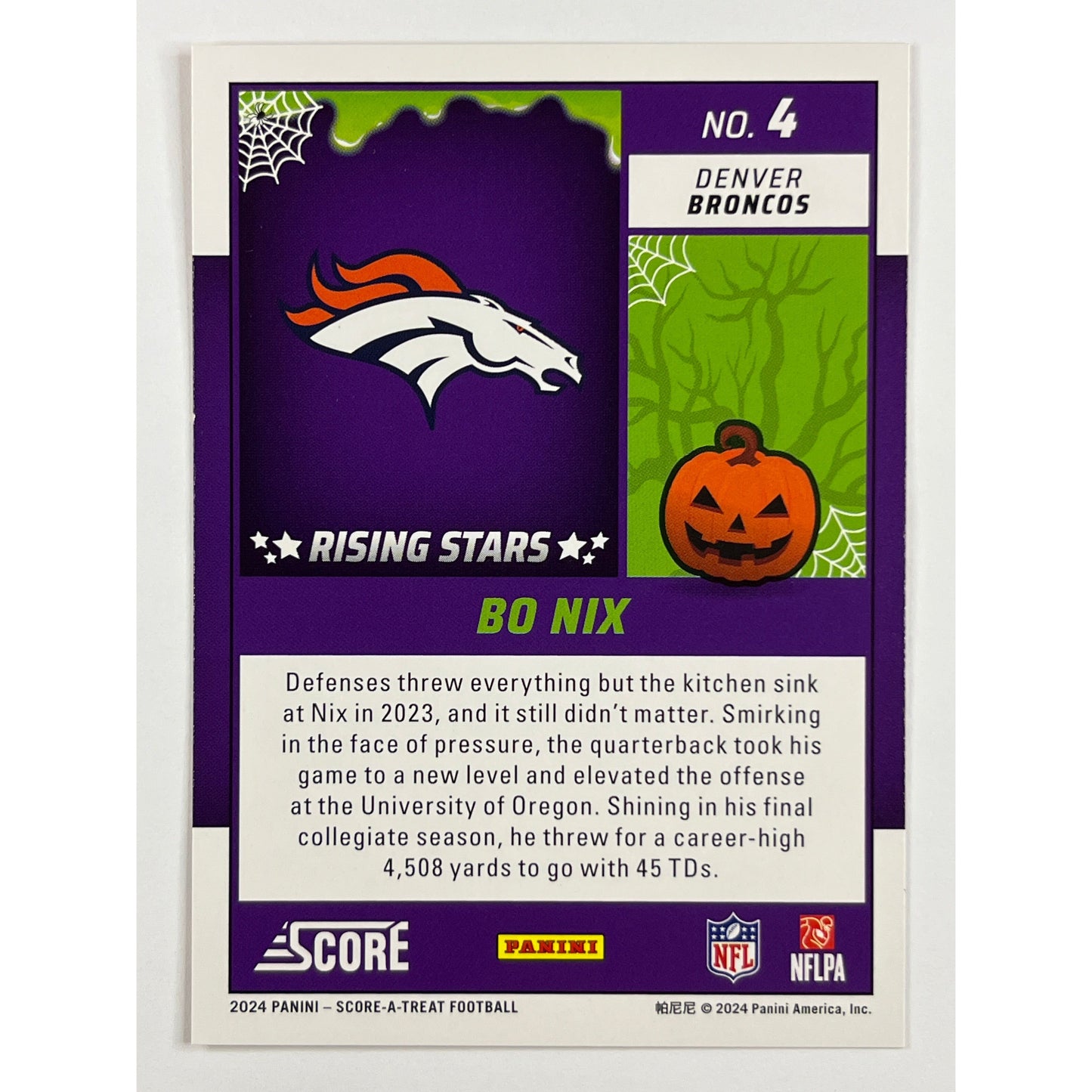 2024 Score-A-Treat Bo Nix Rising Stars Orange Pumpkin RC