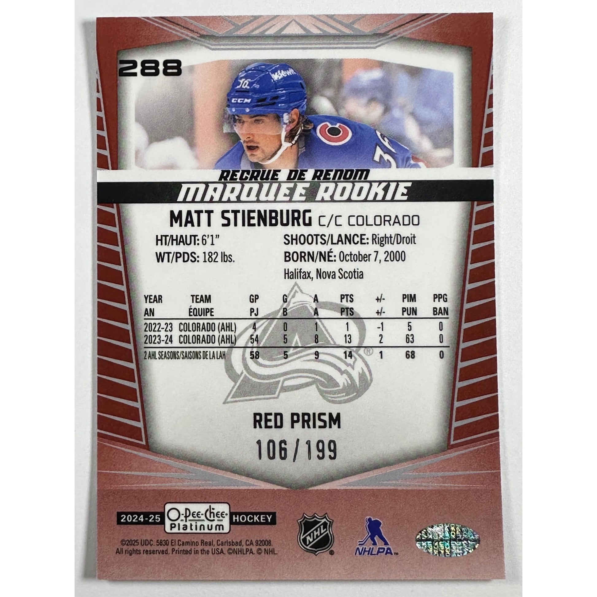 2024-25 O-Pee-Chee Platinum Matt Steinburg Red Prism /199 | Local Legends Cards & Collectibles