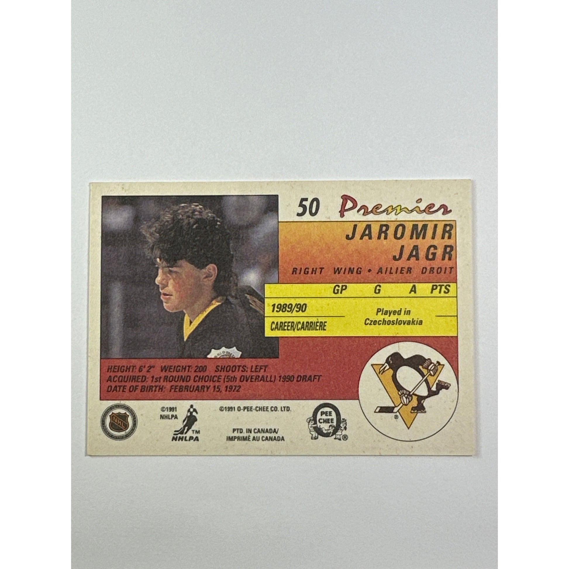1990-91 O-Pee-Chee Premier Jaromir Jagr RC | Local Legends Cards & Collectibles