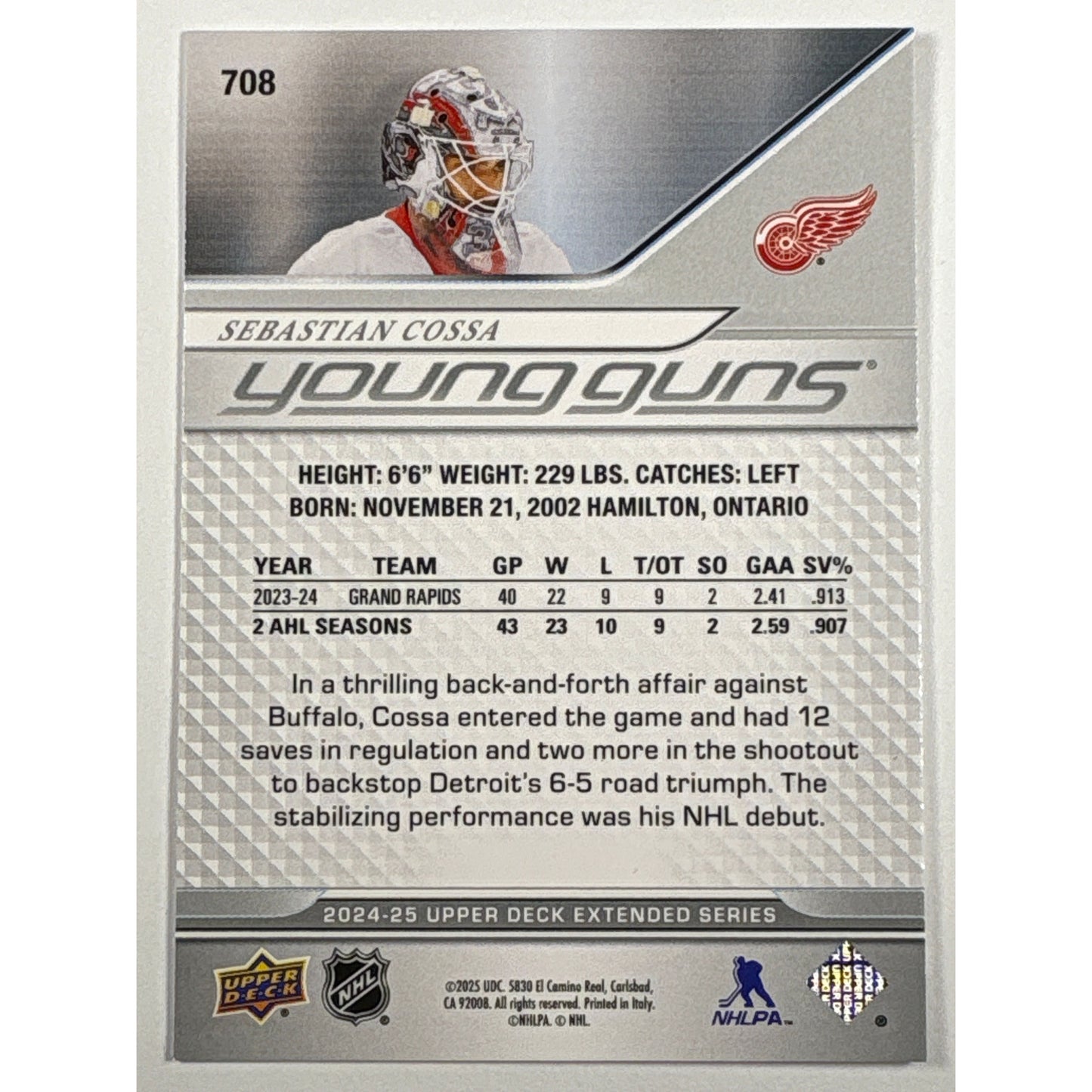 2024-25 Extended Series Sebastian Cossa Young Guns | Local Legends Cards & Collectibles