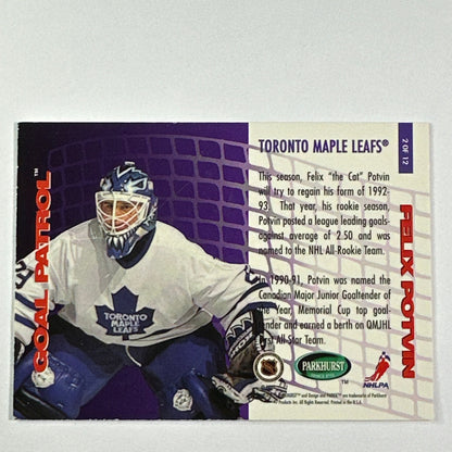 1995-96 Parkhurst Felix Potvin Goal Patrol Embossed | Local Legends Cards & Collectibles