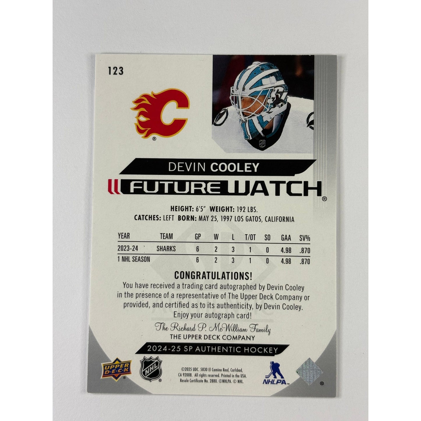 2024-25 SP Authentic Devin Cooley Future Watch Auto /599 | Local Legends Cards & Collectibles