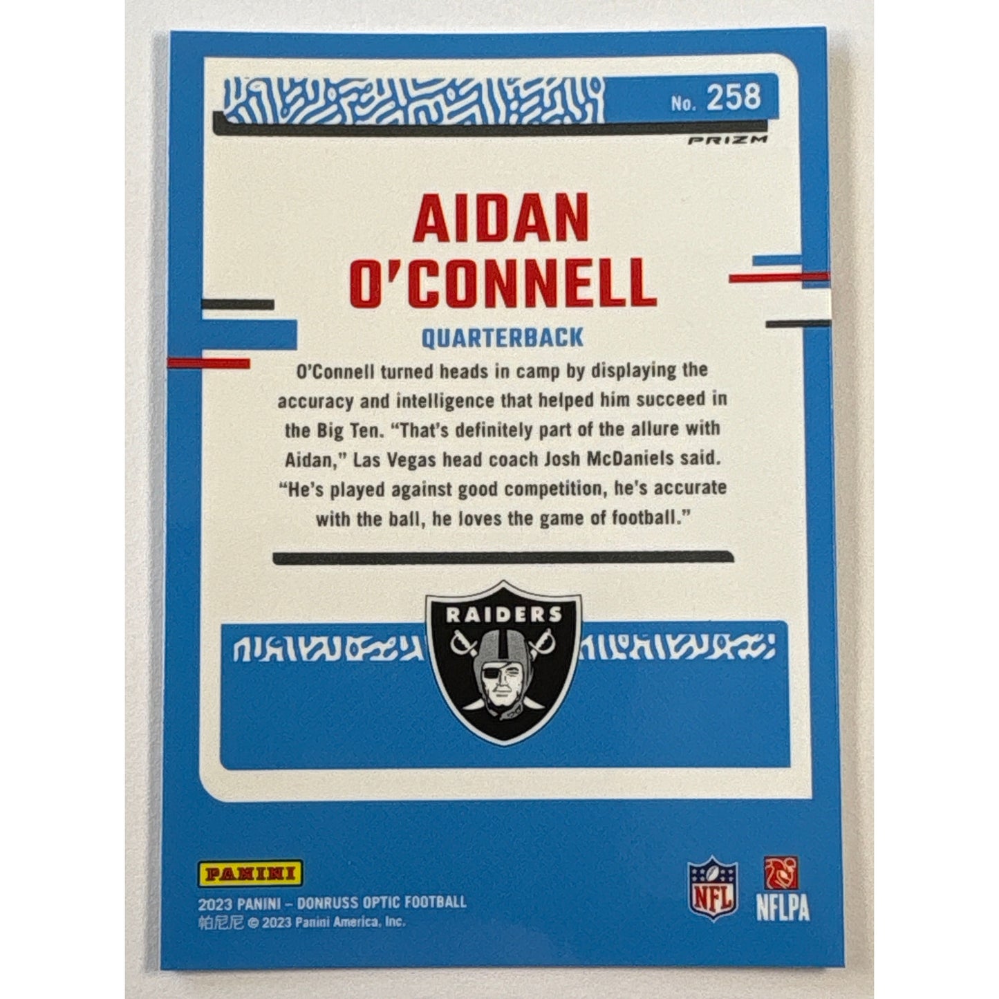 2023 Donruss Optic Aidan O’Connell Purple Shock Prizm Rated Rookie | Local Legends Cards & Collectibles