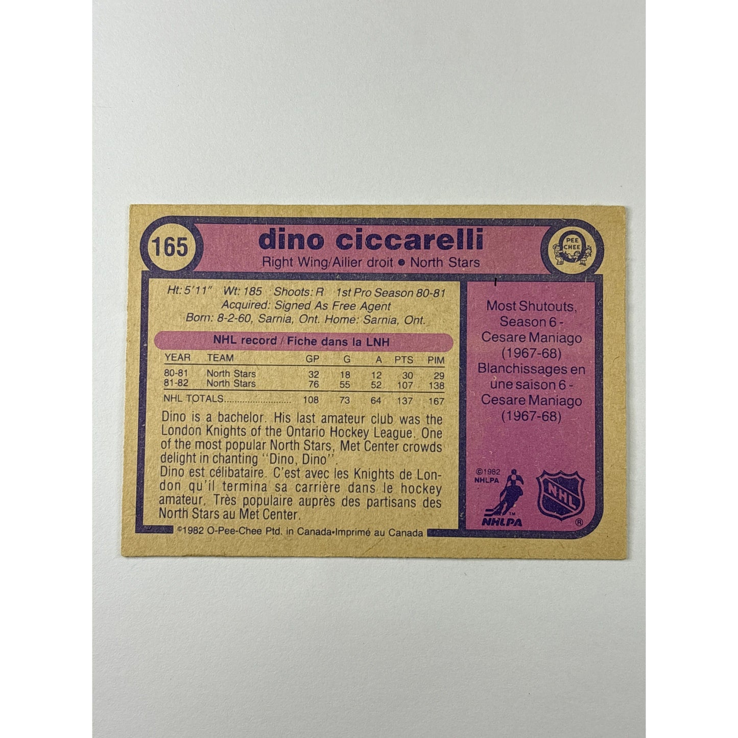 1982-83 O-Pee-Chee Dino Ciccarelli RC | Local Legends Cards & Collectibles