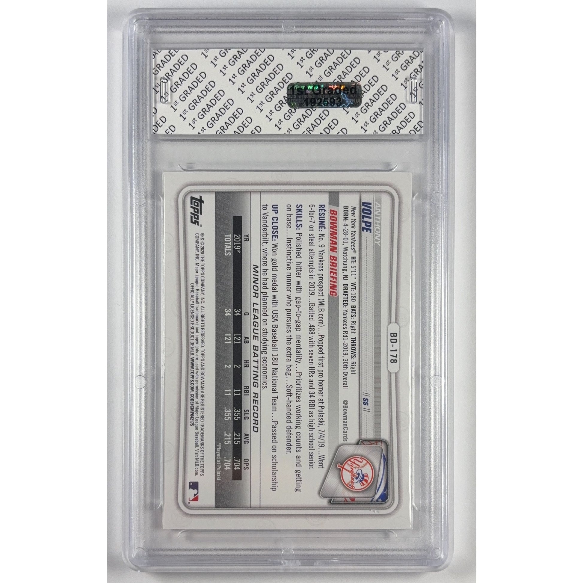 2020 Bowman Draft Anthony Volpe RC 1st Graded GEM MINT 10 | Local Legends Cards & Collectibles