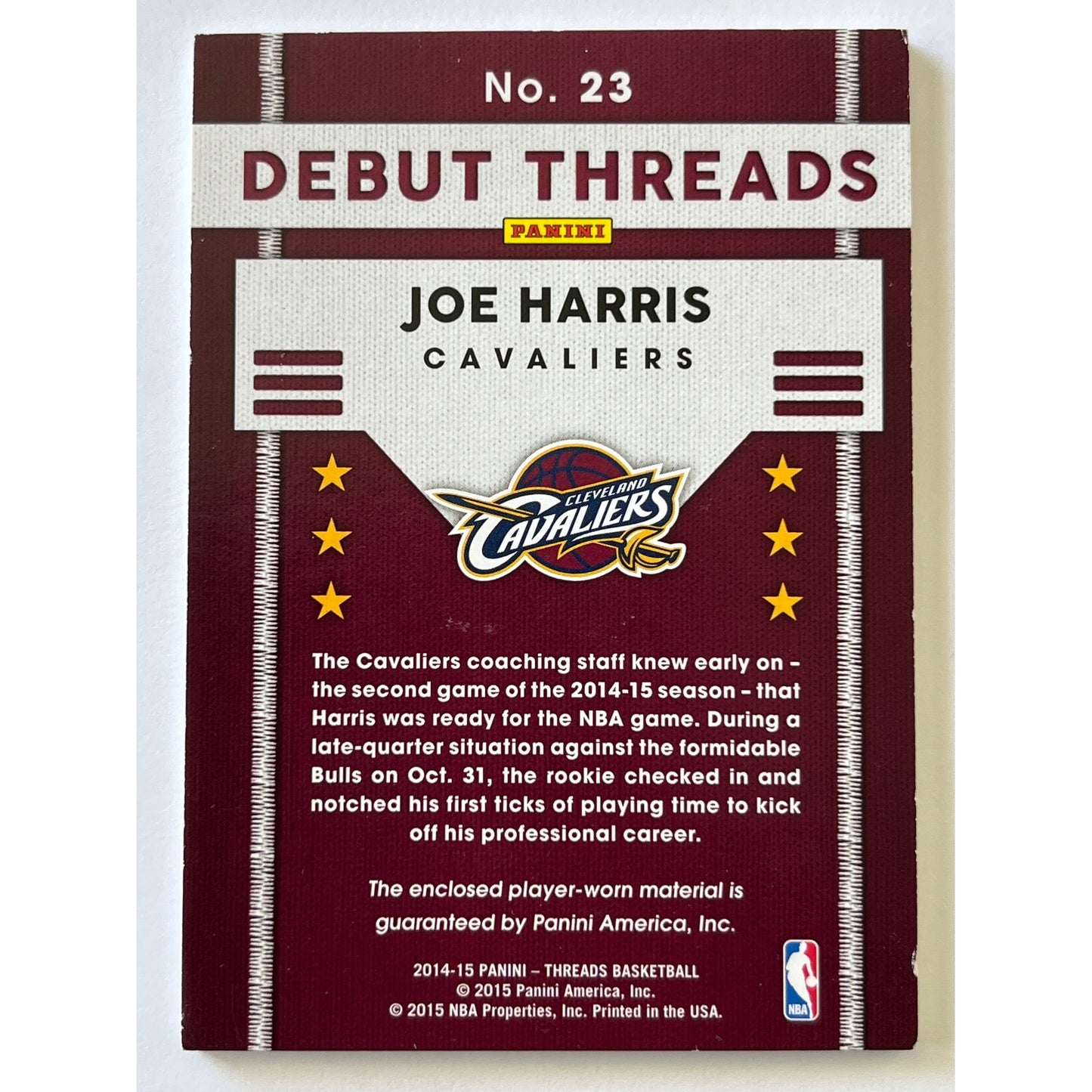 2014-15 Threads Joe Harris Debut Jersey Patch 05/25 | Local Legends Cards & Collectibles