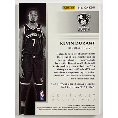 2019-20 Noir Kevin Durant Critically Acclaimed Autograph /49