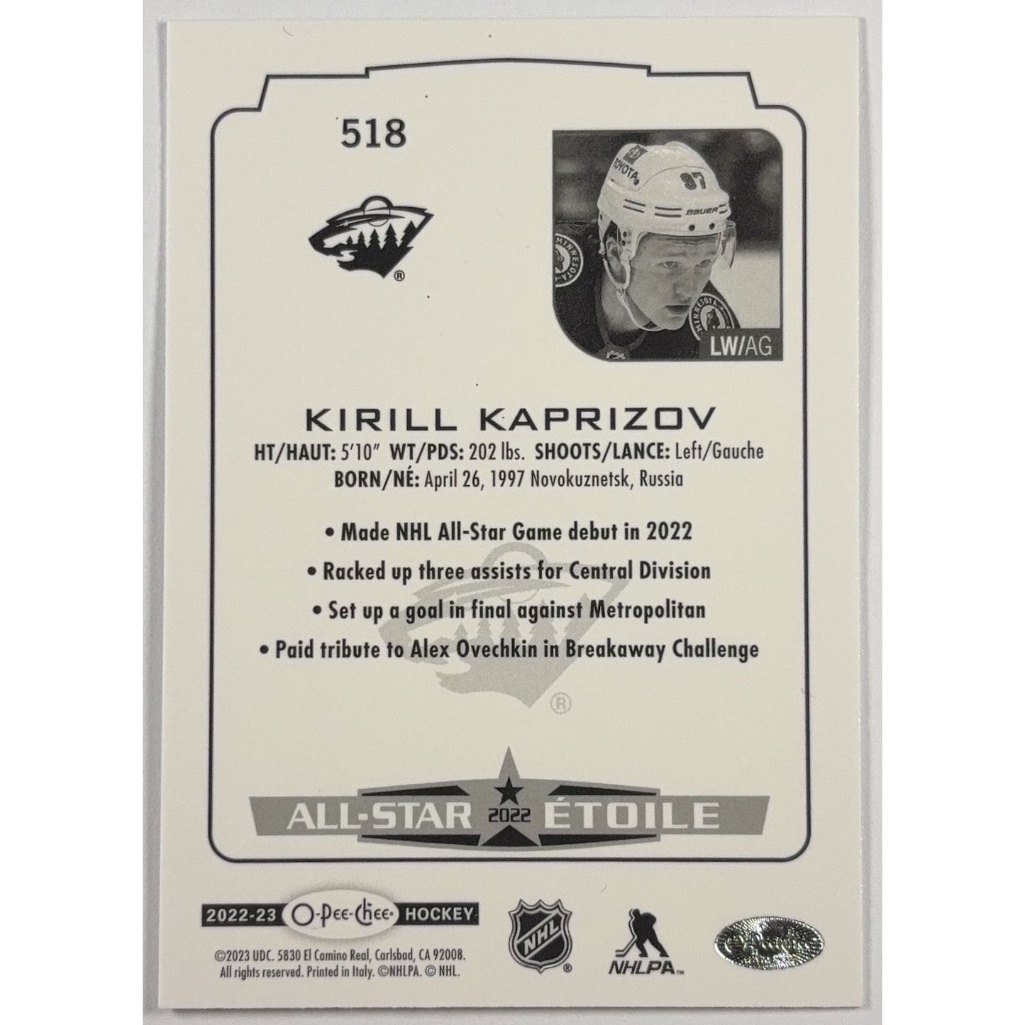 2022-23 O-Pee-Chee Kirill Kaprizov All-Star Foil 97/350 | Local Legends Cards & Collectibles