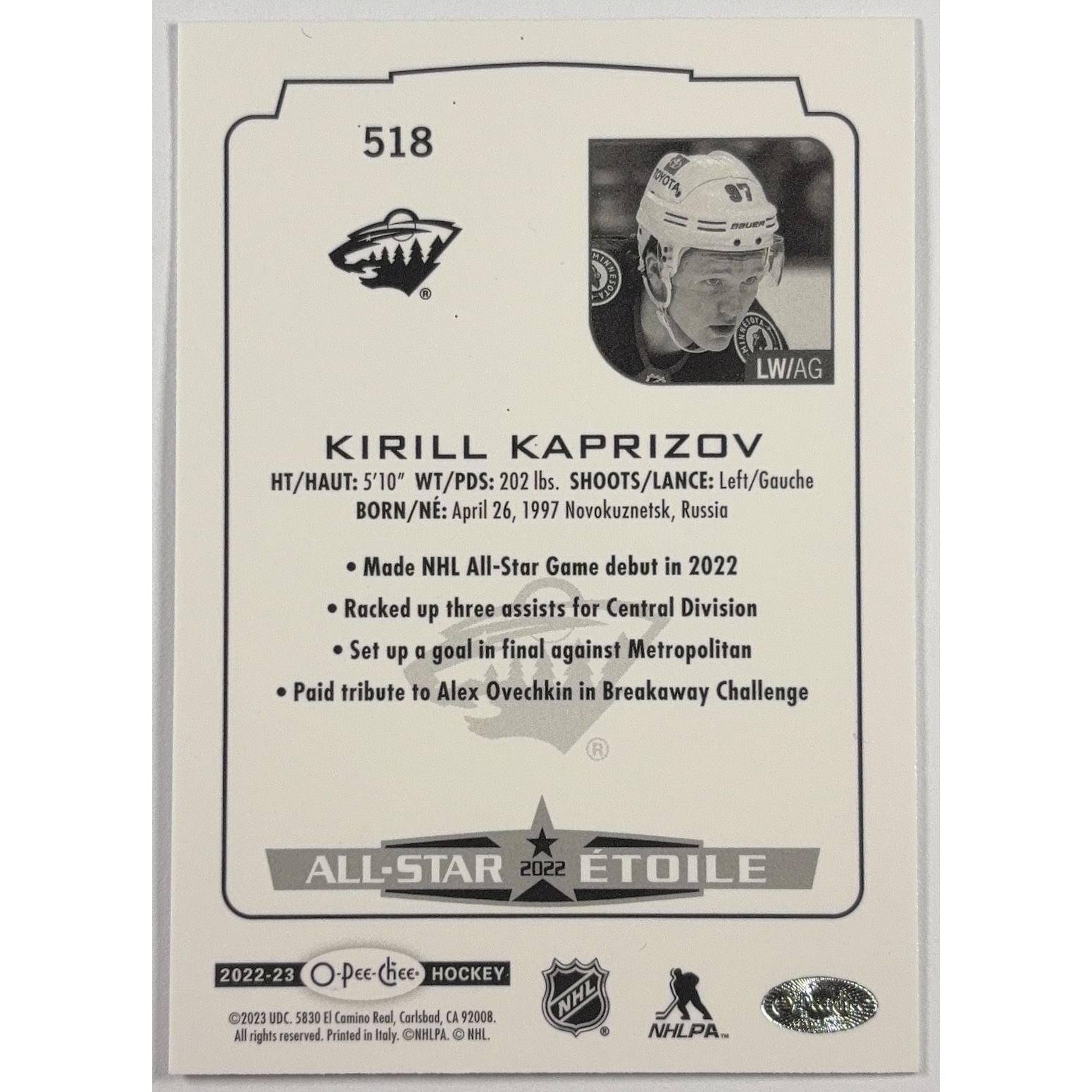2022-23 O-Pee-Chee Kirill Kaprizov All-Star Foil 97/350 | Local Legends Cards & Collectibles