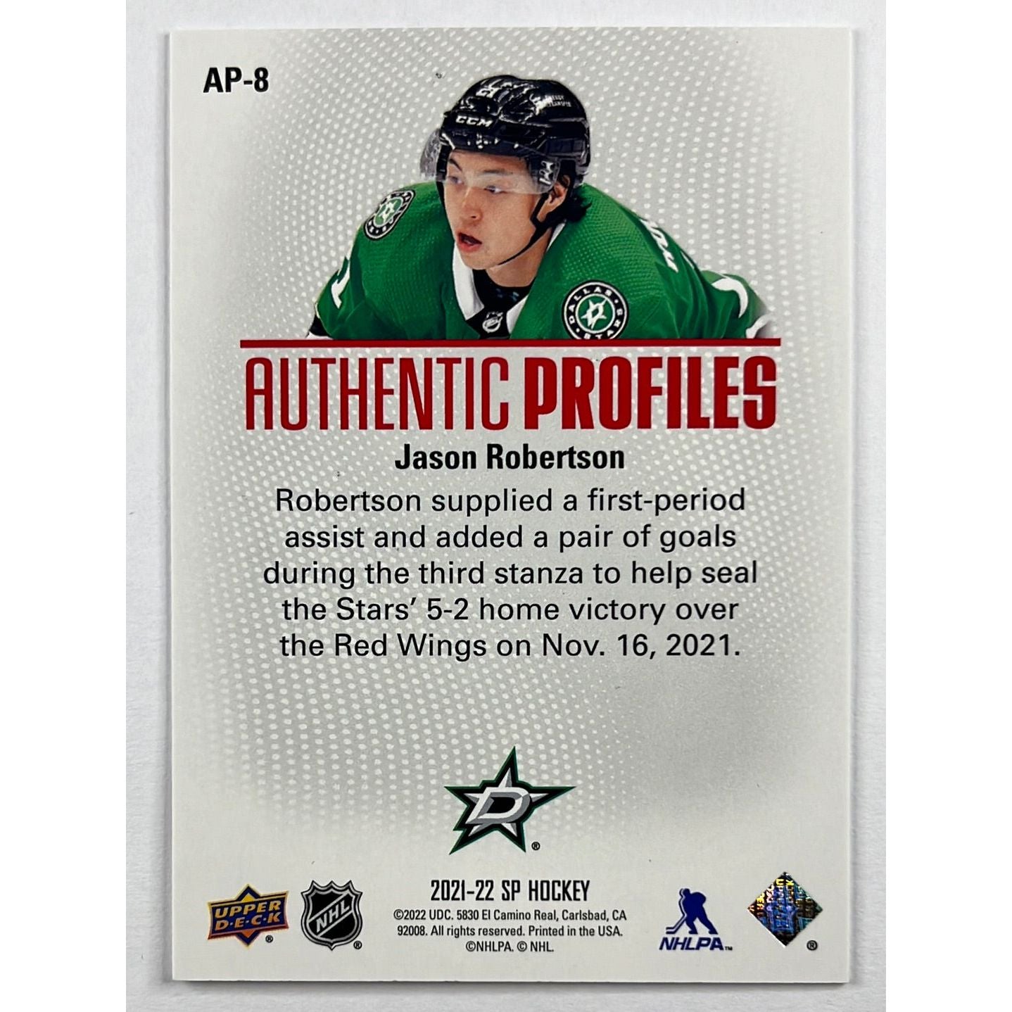 2021-22 SP Jason Robertson Authentic Profiles Red /199