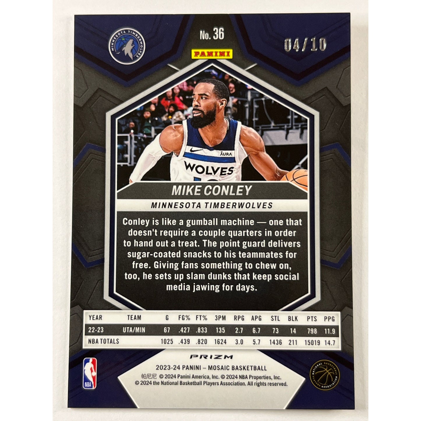 2023-24 Mosaic Mike Conley Gold Scope Prizm /10