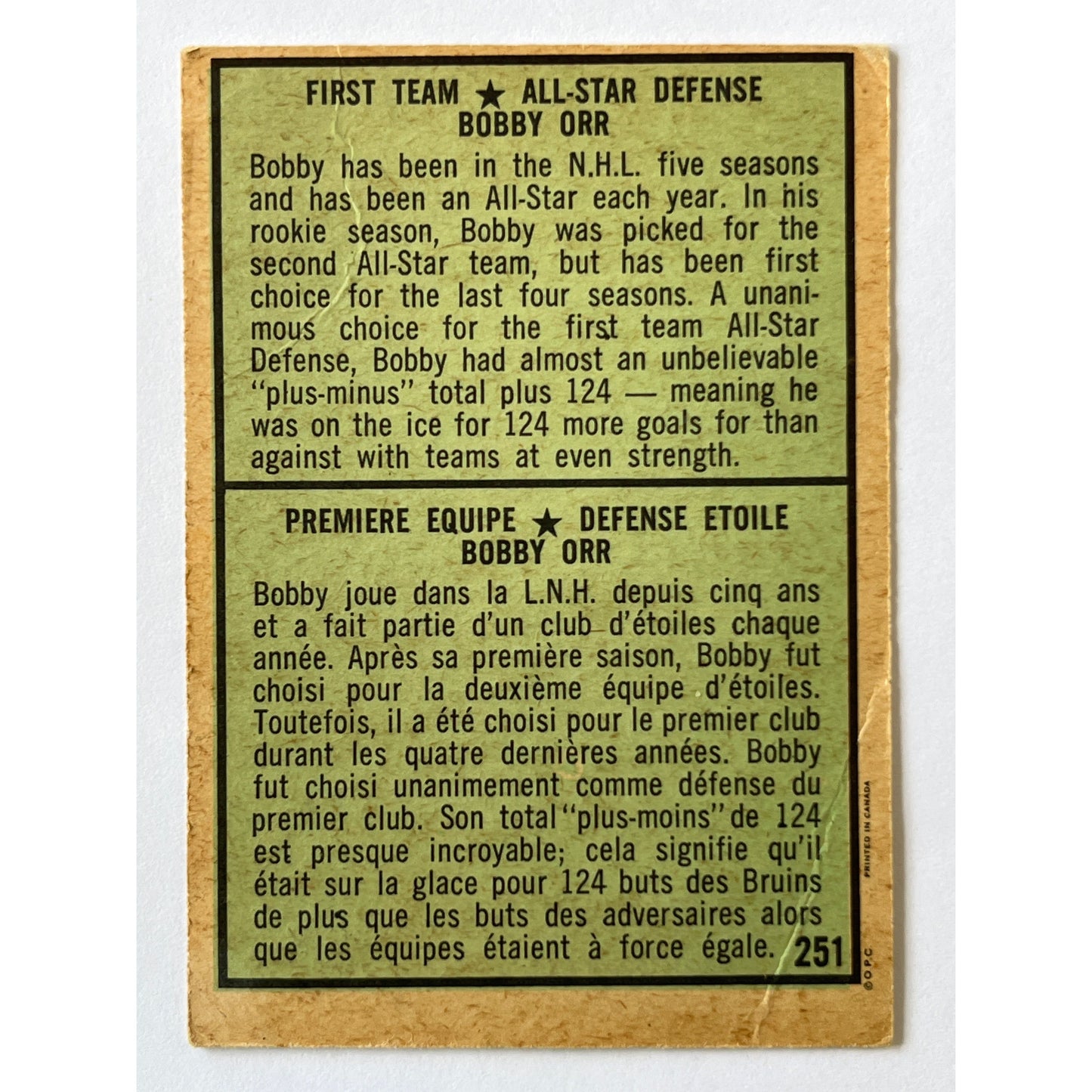 1971-72 O-Pee-Chee Bobby Orr AS #251